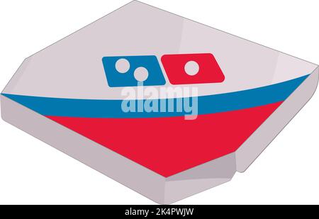 Domino pizza box, illustration, vector on a white background. Stock Vector