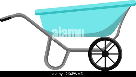 Blue wheel barrow, illustration, vector on a white background. Stock Vector