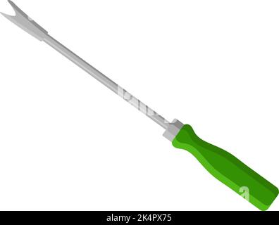 Hand weeder with green handle, illustration, vector on a white background. Stock Vector