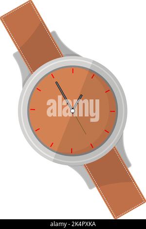 Brown wrist watch, illustration, vector on a white background. Stock Vector