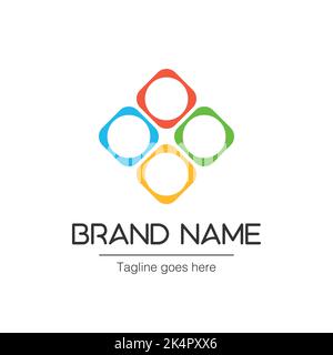 square logo with four colors, creative corporate concept with four values. Marketing element. brand idea. Stock vector illustration isolated on white Stock Vector