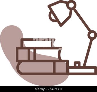 Books with table lamp, illustration, vector on a white background. Stock Vector