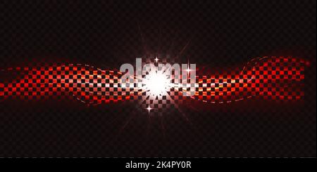 Abstract shiny red color waves connect and flow vector illustration. Magic luminous wavy curve shapes connecting and glowing, swirl glow energy lines on transparent black background Stock Vector