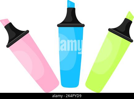 Highlighter pens, illustration, vector on a white background. Stock Vector