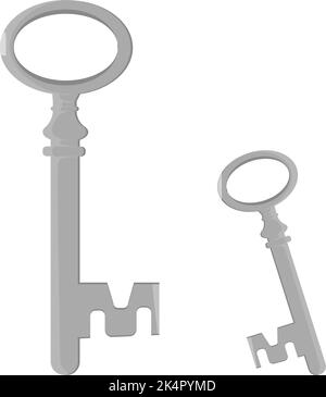 Silver antique keys, illustration, vector on a white background. Stock Vector