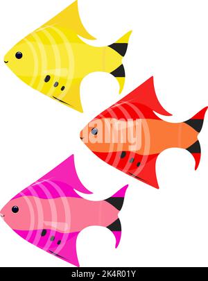 Three colorful fish, illustration, vector on a white background. Stock Vector