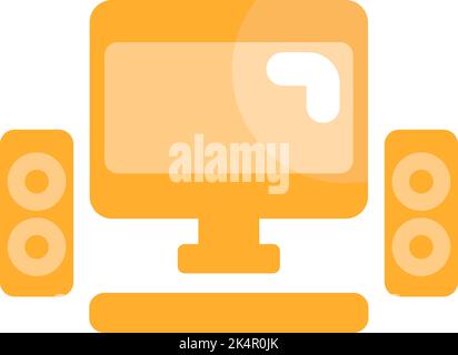 Computer speakers and monitor, illustration, vector on a white background. Stock Vector