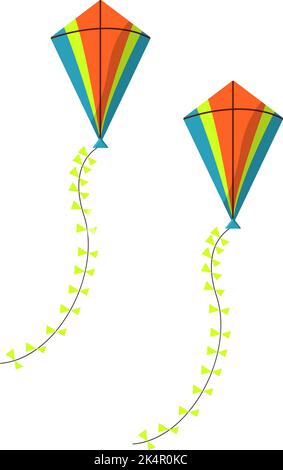 Two colorful flying kites, illustration, vector on a white background. Stock Vector