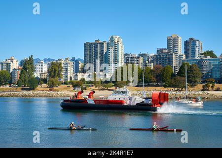 Vancouver, British Columbia, Canada – September 25, 2022. A Canadian Coast Guard Hovercraft heading out into English Bay. Stock Photo