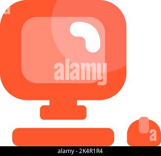 Red computer monitor and mouse, illustration, vector on a white background. Stock Vector