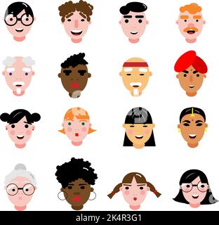 Human faces, illustration, vector on a white background. Stock Vector