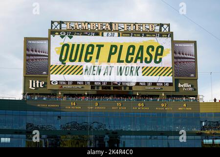 October 2, 2022: Green Bay Packers wide receiver Christian Watson (9)  warming up before the NFL football game between the New England Patriots  and the Green Bay Packers at Lambeau Field in