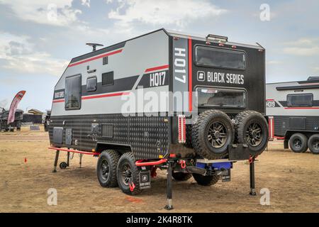 Loveland, CO, USA - August, 26, 2022: Black Series HQ17 heavy duty, off-road camper trailer. Stock Photo