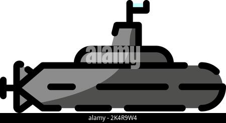 Military grey submarine, illustration, vector on a white background. Stock Vector