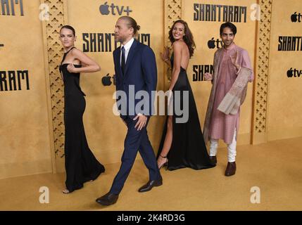 Los Angeles, USA. 03rd Oct, 2022. (L-R) SHANTARAM Cast - Elektra Kilbey, Charlie Hunnam, Antonia Desplat and Shubham Saraf at the Apple TV  Original Series' SHANTARAM Premiere held at the Regency Bruin Theater in Westwood, CA on Monday, ?October 3, 2022. (Photo By Sthanlee B. Mirador/Sipa USA) Credit: Sipa USA/Alamy Live News Stock Photo