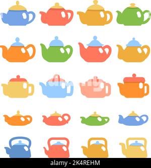 Colorful teapots, illustration, vector on a white background. Stock Vector