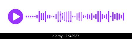 Voice message icon. Audio chat conversation example with play button and speech wave of sound file. Online messenger, radio, podcast mobile app interface element. Vector graphic illustration Stock Vector