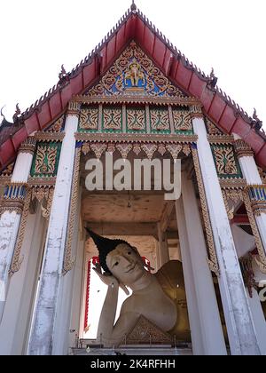 The Reclining Buddha image at Wat Hat Yai Nai is the 3rd largest of its kind in the world, Hat Yai, Thailand Stock Photo