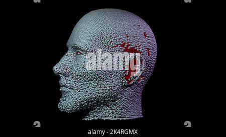 Programmable matter forming into a human head.  Programmable matter reforming its shape into human face.  3d rendering illustration View 6 Stock Photo