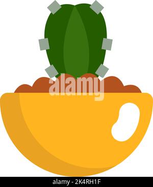 Prickly pear in yellow pot, illustration, vector on a white background. Stock Vector