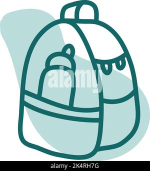 School bag with water bottle, illustration, vector on a white background. Stock Vector