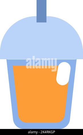 Iced coffee in plastic cup with lid, illustration, vector on a white background. Stock Vector