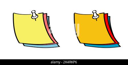 Postit paper. Note, memo paper with push button icon. Cartoon, comic ...