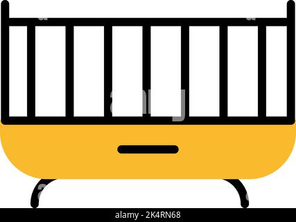 Yellow baby crib, illustration, vector on a white background. Stock Vector
