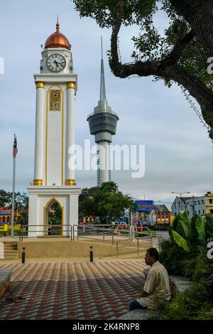Kuantan, Malaysia - September 2022: Views of Kuantan Clock Tower and Menara Teruntum on September 24, 2022 in Kuantan, Malaysia Stock Photo