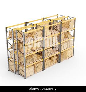 The delivery packages on shelves isolated on a white background. Stock Photo
