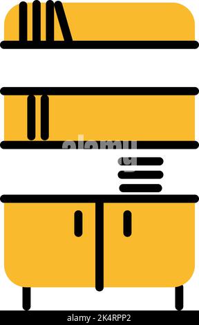 Yellow bookcase, illustration, vector on a white background. Stock Vector