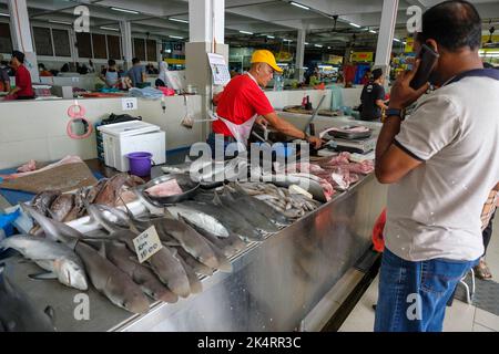 Kuantan, Malaysia - September 2022: Detail of a fish stall in the Kuantan market on September 25, 2022 in Kuantan, Malaysia. Stock Photo