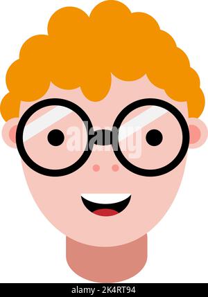 Ginger haired boy glasses, illustration, vector on a white background. Stock Vector