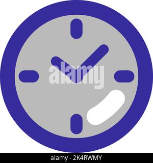 Blue wall clock, illustration, vector on a white background. Stock Vector