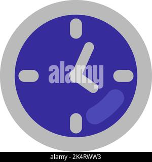 Grey and blue wall clock, illustration, vector on a white background. Stock Vector