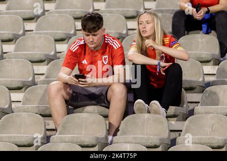 BRUSSELS, BELGIUM - 22 SEPTEMBER 2022: Wales Fans prior to the league A 2022 Nations League fixture against Belgium at the King Baudouin Stadium, Brus Stock Photo
