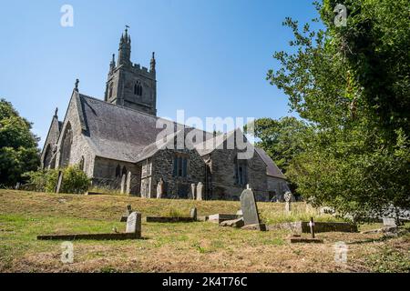 St Maganus and St Nicholas Church in the picturesque village of St Mawgan in Pydar in Cornwall in England in the UK. Stock Photo