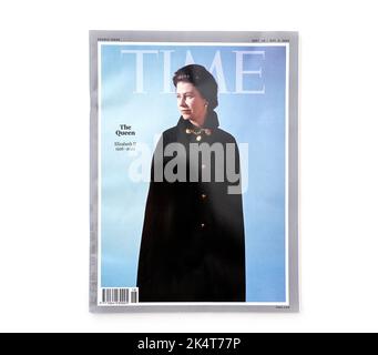MUMBAI - SEP 25: Time magazine with portrait of the Queen Elizabeth II on cover, limited edition issue, on September 25. 2022 in India Stock Photo