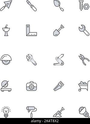 Construction icon pack, illustration, vector on a white background. Stock Vector