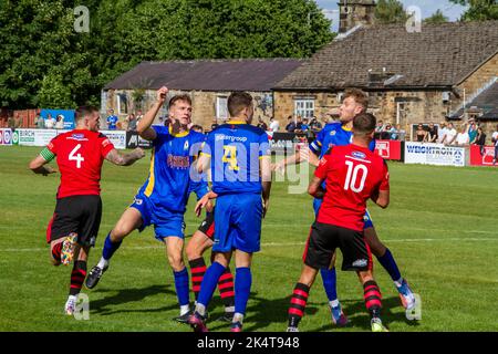 Sheffield FC worlds oldest football club play Glossop North End in the preliminary round of the 2022-23 FA Cup. Stock Photo