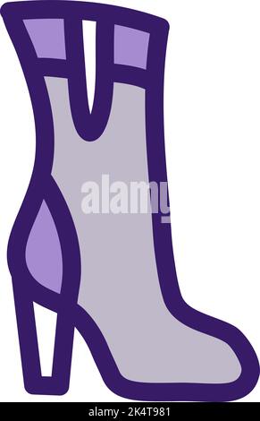 Purple high heeled boot, illustration, vector on a white background. Stock Vector
