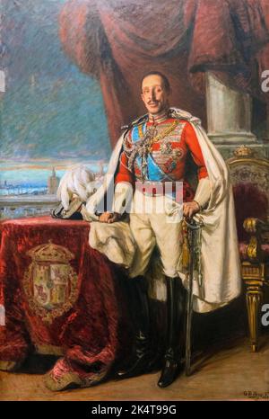 Portrait of King Alfonso XIII of Spain, 1886 - 1941, by Spanish artist Gonzalo Bilbao Martínez, 1860 – 1938.  On display in the Museo de Belles Artes/ Stock Photo