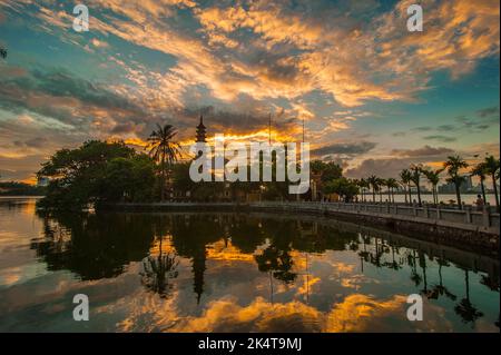 Beautiful sunset over the lake Stock Photo