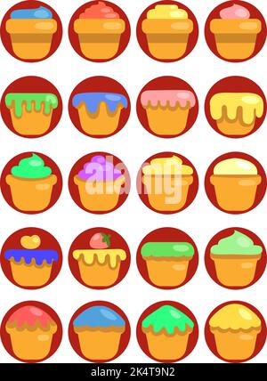 Cupcakes icon pack, illustration, vector on a white background. Stock Vector