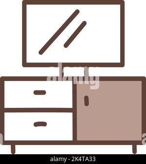 Plasma TV on wooden stand, illustration, vector on a white background. Stock Vector