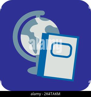 Notebook and globus, illustration, vector on a white background. Stock Vector