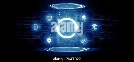 Software and hardware upgrade concept. Abstract hologram projected. Stock Photo