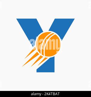 Letter Y Cricket Logo Concept With Moving Cricket Ball Icon. Cricket Sports Logotype Symbol Vector Template Stock Vector