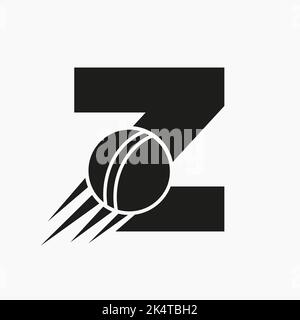 Letter Z Cricket Logo Concept With Moving Cricket Ball Icon. Cricket Sports Logotype Symbol Vector Template Stock Vector