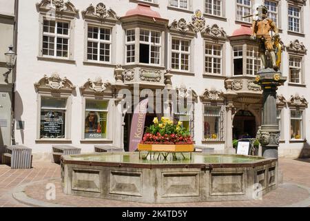 Figure Of William Tell At The Tellenbrunnen, Old Town, Schaffhausen, Canton Schaffhausen, Switzerland, Europe Stock Photo